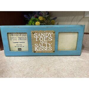 Rustic Blue "Sandy Toes And Salty Kisses" Double Photo Frame  4"x4" Openings Stu